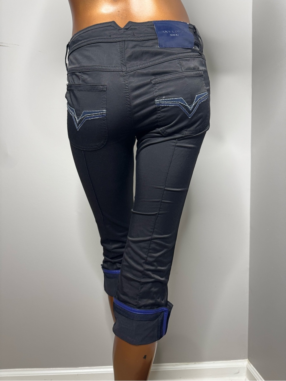Versace Black Cropped Capri Jeans with Blue Trim